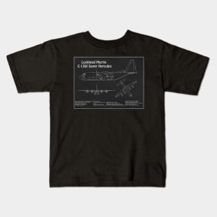 C-130 Hercules - Airplane Blueprint -  PD Kids T-Shirt